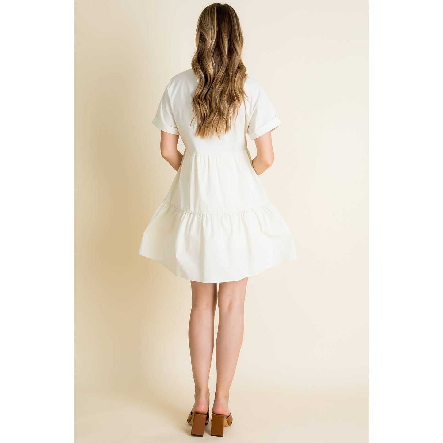 Collared Short Sleeve Dress: CREAM