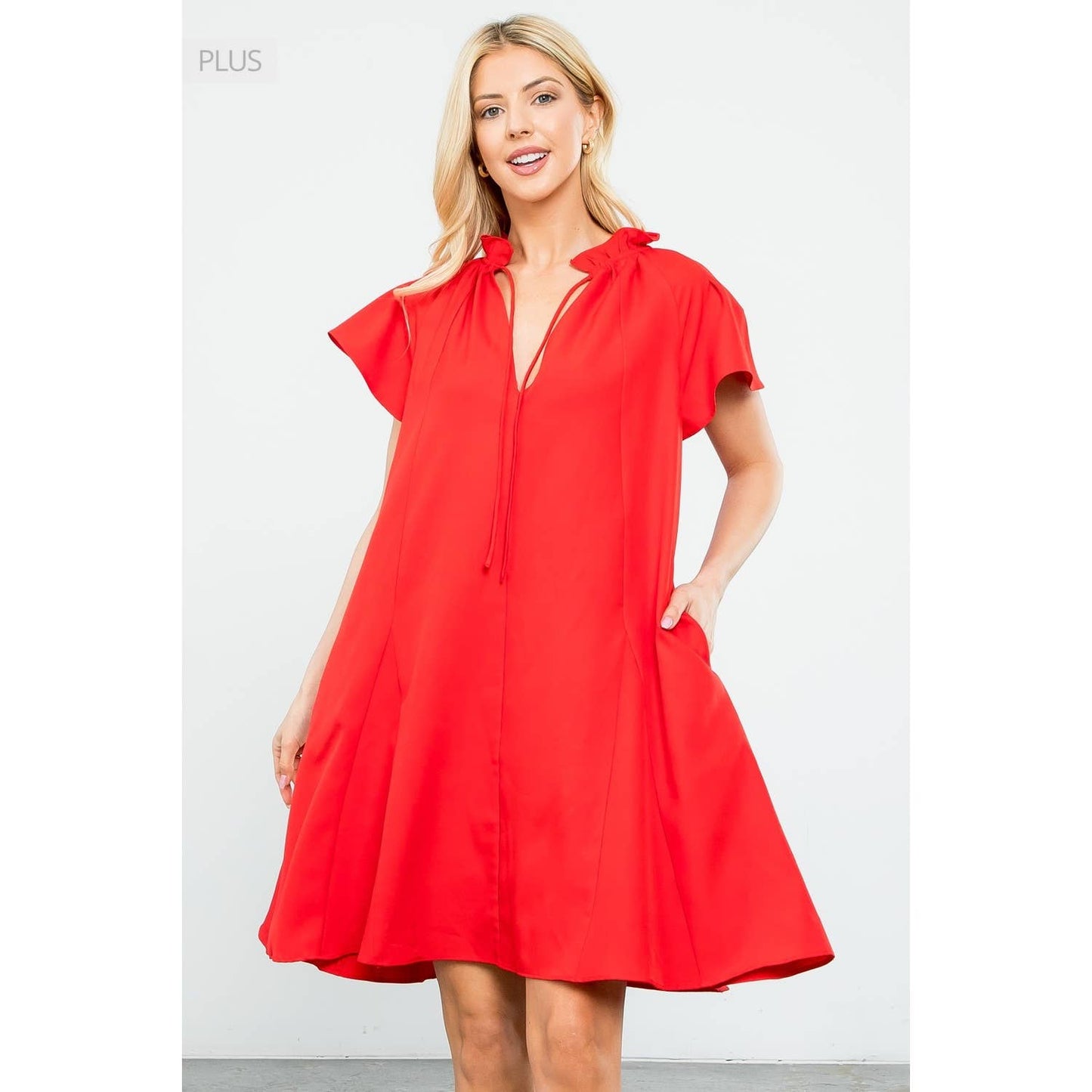 Flutter Sleeve Dress Red