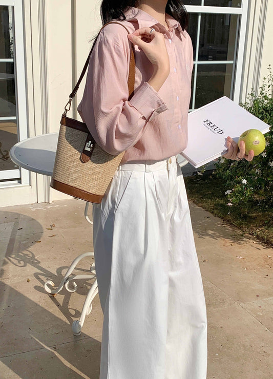 Camel straw crossbody