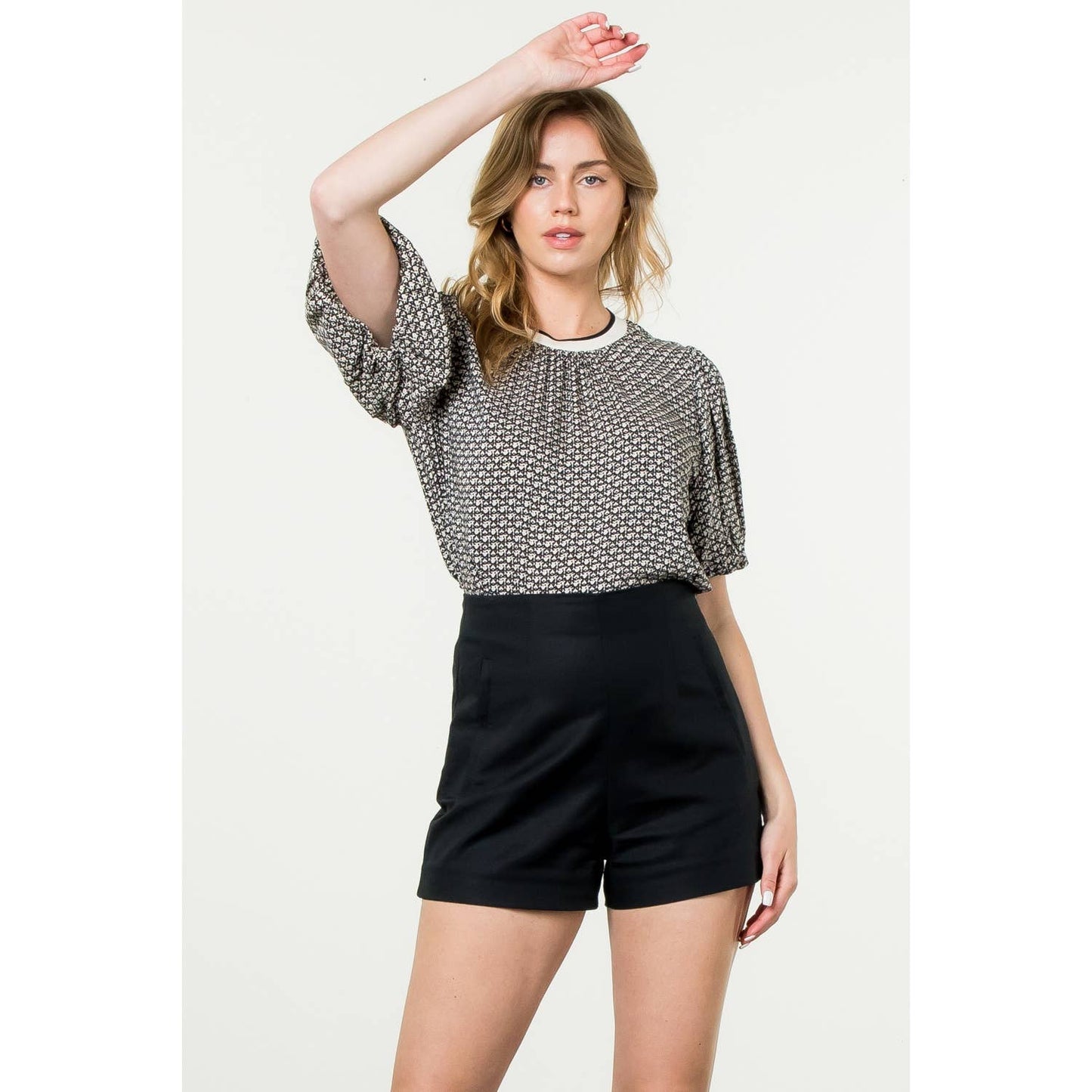 Puff Sleeve Print Top: CREAM