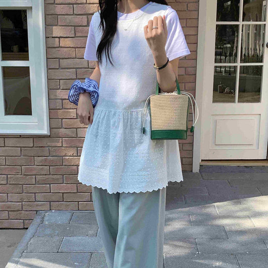 Green straw bucket bag