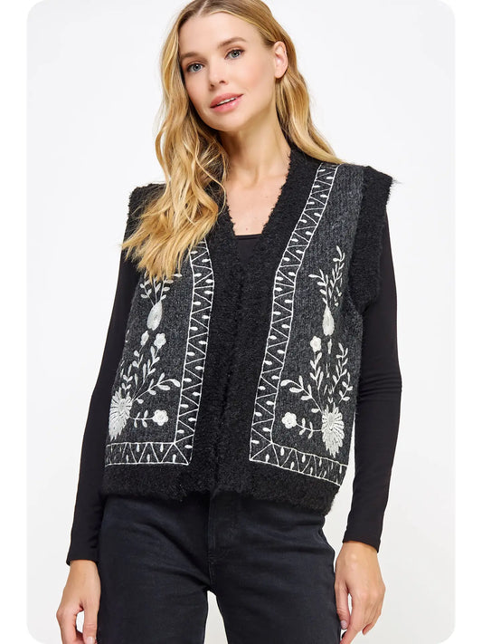 Black embroidered vest