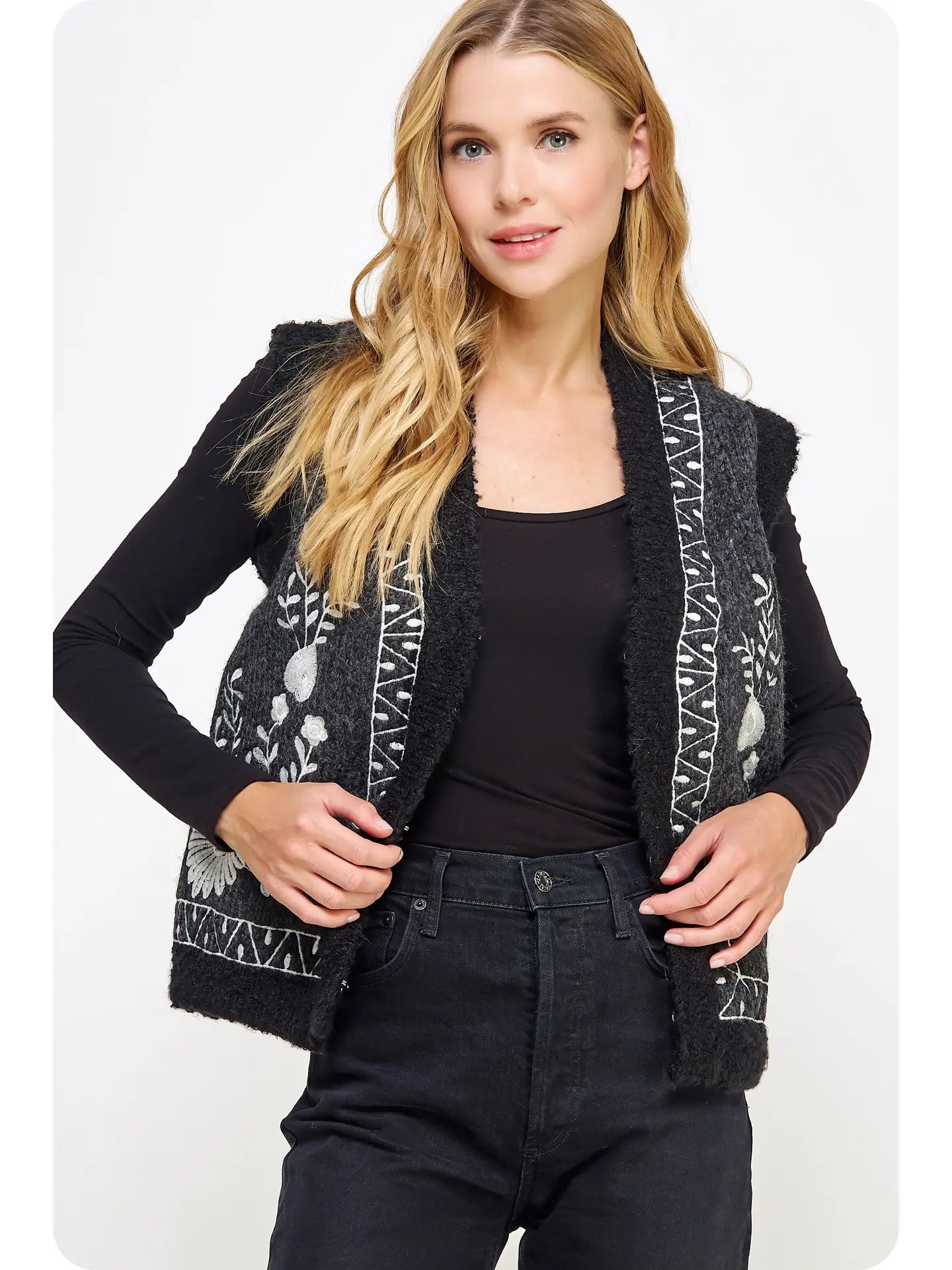 Black embroidered vest